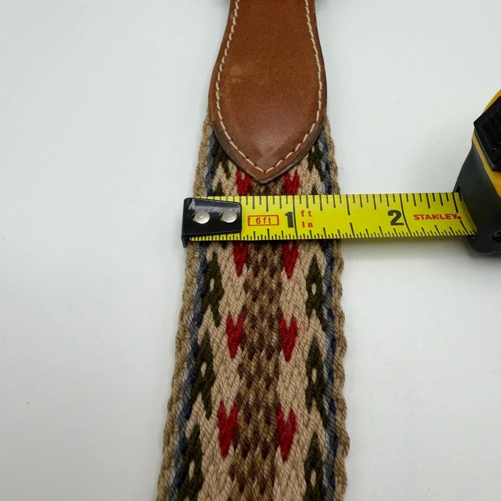 Dominican Republic Mens 36/38 Multi Color Woven‎ Canvas Leather Belt Geometric